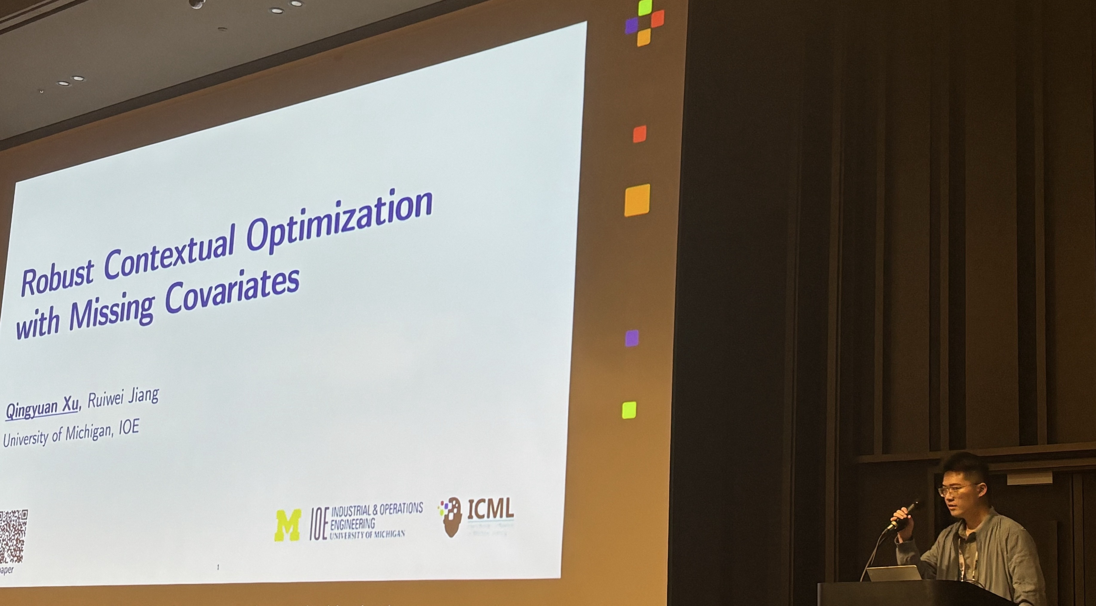 Qingyuan Xu presenting at ICML 2026